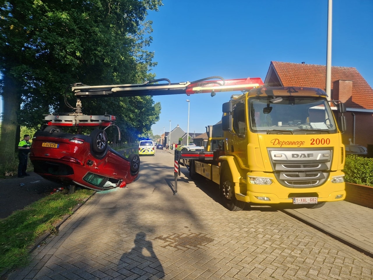Depannage-interventie met een gele takelwagen